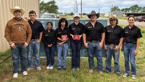 Memphis High School Future Farmers of America (FFA) members medal at the recent Salt Fork Soil and Water Conservation District Contest Friday, April 3 in Wellington. The team of Jordyn Altman, Payton Fletcher, Ruston Murphy and Lillie Ollinger placed second in Land Judging, while the team of Vanessa Castillo, Jasmyne Gilchrest, Ricky Murphy and Bradley Richardson placed third in Homesite Evaluation. Memphis ISD