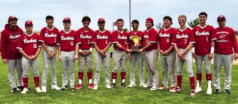 The Wellington Skyrockets defeat the Memphis Cyclones in a 9-8 district championship win Tuesday, April 22. Courtesy Photos