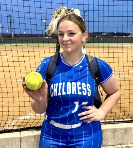 Childress’ Ansley Parr homers to left field on a 54-mph pitch, helping the Lady Cats tie the game at 2-2 in the top of the fifth inning against Jacksboro Thursday, Feb. 12. Courtesy Photo