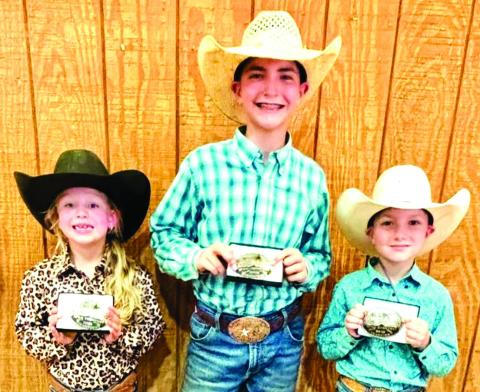 Childress County 4-H Horse Club members recently compete at Junior Rodeo Cowboys Association’s (JRCA) HF&amp;C Shootout Weekend at the Mashburn Event Center in Childress, where Kaas Kinney received All-Around Girl, Age Division 4-5; Quay Bruce received All-Around Boy, Age Division 12-14; and Dawson Adcock received All-Around Boy, Age Division 6-8. Childress 4-H Horse Club