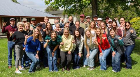 Payton Darrow, front row, second from right, gets a tour of the West Melton Estate Winery in Melton, New Zealand during her November study abroad experience. Courtesy Photos