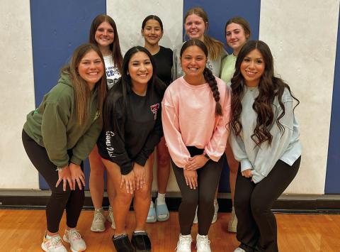 The 2024-2025 varsity Childress High School cheerleaders include, front row, from left, Emma Jalomo, Sydney Silva, Addi Edmondson, Kaylie Oronia. Back row, from left: Brinley Stone, Angelica Torres, Sophie Stephens, Taegan Carroll. Photos Courtesy of Childress ISD