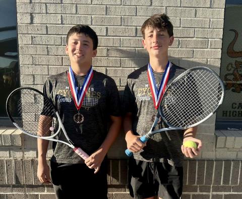 The boys’ doubles team of Leonel Zarate and Hutch Ollinger take a third-place finish in the Tascosa Rebel Tennis Tournament Thursday, March 26 in Amarillo. Memphis ISD