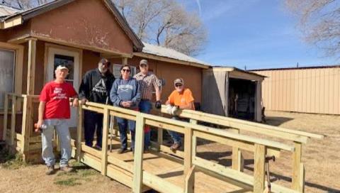 On Saturday, Feb. 7 in Wellington, five volunteers from Beautiful Savior Lutheran Church of Amarillo, along with Wellington Lions Club members, built a 32’ ramp for a client. Texas Ramp Project – Panhandle Area