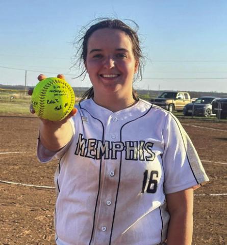 Memphis’ Kali Murphy homers against Munday Friday, March 22, leading the Lady Cyclones to an 11-1 victory. Photo Courtesy of Memphis ISD