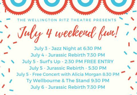The historic Wellington Ritz Theatre prepares a weekend of fun events, kicking off with Jazz Night on Thursday, July 3 and ending with the showing of “Jurassic World Rebirth” on Sunday, July 6. Wellington Ritz Theatre