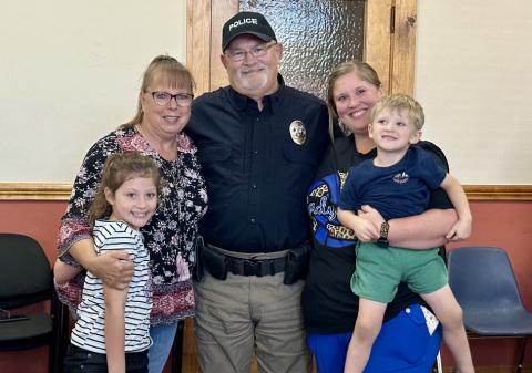 The City of Childress City Council welcomes Childress Police Department School Resource Officer Ronnie Bentley Monday, Oct. 20. From left: Kristine Bradley, Florine Bentley, R. Bentley, Kalin Bradley, Kellen Bradley. The Red River Sun/Elizabeth Tanner