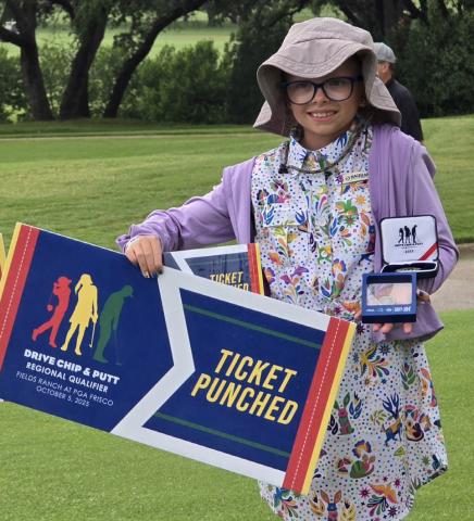 Childress’ Jaklyn McGee, a homeschooled fourth grader, wins second place overall in the 7-9 girls’ division at the Sub-regional Drive, Chip and Putt qualifier Monday, July 14 at Shady Oaks Country Club in Fort Worth. McGee qualifies for the upcoming regional event Sunday, Oct. 5 at Fields Ranch at PGA Frisco. Courtesy Photos