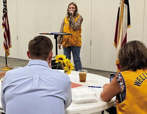 Wellington Lions Club Sweetheart Summer Neufeld performs five of her favorite vocal selections during the Monday, Sept. 18 meeting. The Red River Sun/Bev Odom
