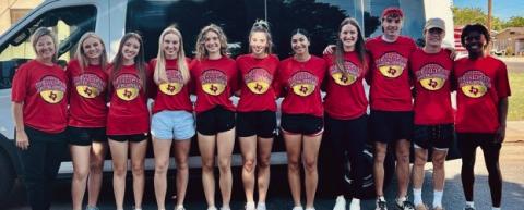 Under the leadership of Coach Amy Inman, 10 Lady Rockets and Skyrockets began competition Wednesday, May 8 at the regional tennis tournament in Amarillo. From left: Inman, Oakley Folk, Brynlee Phillips, Presley Kane, Madeleine Kane, Charley Wilbur, Abby Garcia, Audrey Jones, Nixon Folk, Carson Tarver, Travon Lewis.