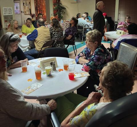 Families join their loved ones for a Thanksgiving feast Tuesday, Nov. 21 in the dining room of Wellington Care Center. “Our staff enjoyed getting residents ready, preparing delicious food and decorating for the festive celebration,” said Wellington Care Center Administrator Nikki Hathaway. “Happy Thanksgiving to everyone!” Courtesy Photo