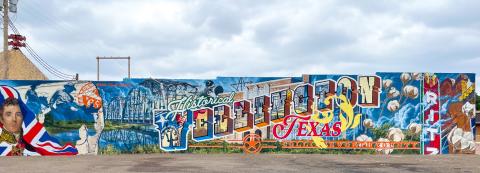 Commissioned by the Wellington Community Fund, depicting Collingsworth County and Wellington history, muralist Malcolm Byers presents his final mural design, finishing the last spray paint stroke around 12:30 p.m. Friday, Sept. 5 at 915 West Ave. Bryer said he appreciates Wes Reeves’ “expert Texas county history, knowledge and Wellington roots.” Muralist Malcolm Byers
