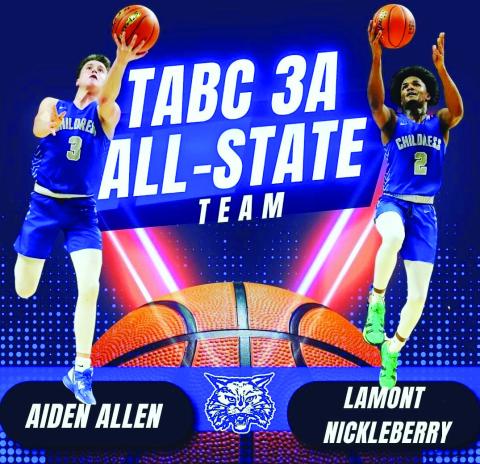 Childress High School junior Aiden Allen and senior Lamont Nickleberry were recently selected to the Texas Association of Basketball Coaches (TABC) 3A All-State team. Courtesy Graphic