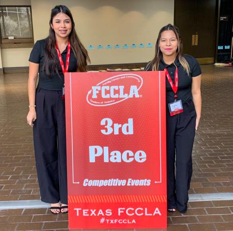 Memphis High School Family, Career and Community Leaders of America (FCCLA) members Violet Perez and Angelica Trevino advance to the FCCLA State Leadership Conference, thanks to a third-place finish in Professional Presentation Level 3, during the Region 1 Leadership Conference Thursday, Feb. 8-Saturday, Feb. 10 at the Lubbock Civic Center. Photos Courtesy of Memphis ISD