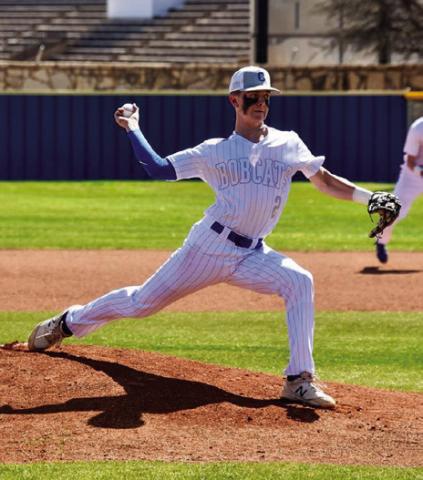 Childress’ Custer Keys pitches against the Shallowater Mustangs Saturday, March 25. Photo by Lori Rabe