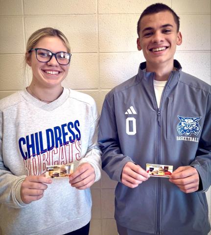 Childress’ Emma Jalomo and Caleb Moore are the McDonald’s Wednesday Whoppers of the Week, thanks to recent game-aiding plays. Jalomo averaged 17 points over the last five games, helping lead her team to the Brady Tournament Championship, while Moore averaged 15 points over the last five games, leading his team to a 4-1 record. Moore was also selected to the Childress Rotary Holiday Basketball Invitational All-Tournament Team. Childress Bobcat Boosters