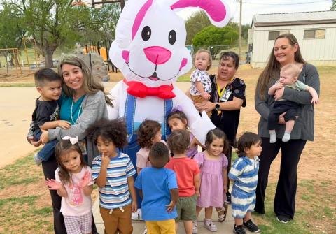 Easter Bunny greets students