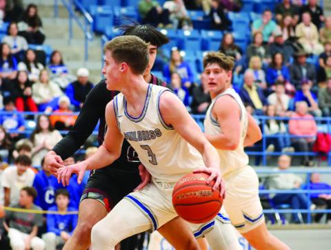 Childress’ Aiden Allen goes up for points during the Bobcats’ 77-49 senior-night win over Roosevelt Tuesday, Feb. 7. Photos by Childress High School Yearbook Staff