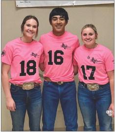 Memphis High School students Emma Talley, left, Gabriel Zuniga and Chloie O’Neal win $500 scholarships during the recent Tri-State Fair Calf Scramble Saturday, Sept. 23 in Amarillo. O’Neal, Talley and Zuniga were three of 10 contestants to win scholarships. Photo Courtesy of Memphis ISD