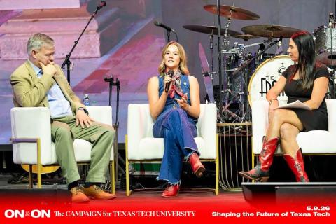 Memphis’ Emma Talley, center, joins a speaker panel for the Texas Tech University ON&amp;ON Campaign, which hosted an event on Saturday, May 9 in Dallas. TEXAS TECH NOW