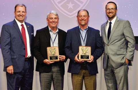 Wellington State Bank Chief Credit Officer Jeff Lloyd and Chief Lending Officer Forrest Lloyd accept Best of Community Banking Silver Eagle Awards from Independent Bankers Association of Texas (IBAT) President and CEO Christopher Williston VI and Immediate-Past IBAT Chairman Kyle Irwin. Photo Courtesy of Independent Bankers Association of Texas