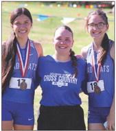 Childress Lady Cats Clarissa Gamboa, left, and Hailey Holder, right, pictured with Coach Maggie Collins, advance to the Regional Invitational, which will be held Monday, Oct. 24 at Mae Simmons Park in Lubbock. Photo by Elizabeth Gamboa