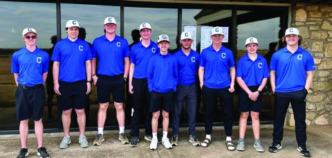 The Childress Bobcat golf team, totaling 364 puts, places sixth out of 13 teams at the recent Trent Invitational. Individually, Isaiah Jalomo placed eighth with 83 puts and Custer Keys placed 10th with 85 puts. From left: Cole Pierce (120), Tyler McGee (102), Ethan Ferguson, Cutter Bruce (121), Ethan Herbstritt (123), Custer Keys (85), Reid Felton (94). Not pictured is Isaiah Jalomo (83), Kaleb Mayden (102) and Nick McMinn (110). Courtesy Photos