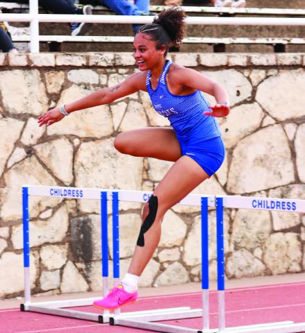 Childress’ Neveah Sanders takes a fifth-place finish in the 100-meter hurdles with a time of 18.45. Childress High School Yearbook