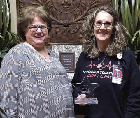 Wendy Langford, right, accepts the STAR (Service, Teamwork, Attitude and Results) distinction for 2024 from Collingsworth General Hospital Administrator Candy Powell. Photo Courtesy of Collingsworth General Hospital