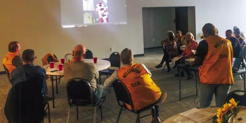 Lion Angie McDanel, right, informs members of the Wellington Lions Club about Neuromyelitis Optica (NMO) during its March 16 meeting. With March being NMO Awareness Month, McDanel shared details of her daughter’s ongoing journey. For her treatment, Jayla Kilgore receives an infusion every six months. The Red River Sun/Bev Odom