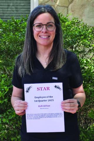 Kelli Killian, Registered Nurse/Chief Nursing Officer Assistant, accepts accolades for Collingsworth General Hospital’s STAR of the first quarter of 2025. Collingsworth General Hospital