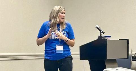 Childress Head Lady Cat Volleyball and Softball Coach Charlsi Bozeman gives a lecture, titled “Developing Confidence at the Plate,” at the 2025 Texas Girls Coaches Association (TGCA) Summer Clinic Monday, July 14-Thursday, July 17 in Arlington. Courtesy Photo