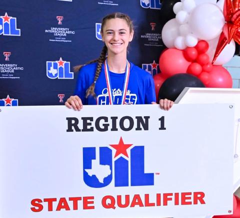 Childress’ Selah Smith punches her ticket to the upcoming state cross country championships, clocking a school-record time of 12:27.10 at the UIL Region 1 Cross Country Championships Monday, Oct. 20 at Mae Simmons Park in Lubbock. Courtesy Photo