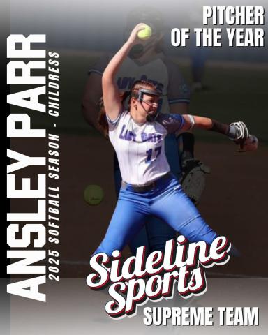 Donned “strikeout queen of the Lone Star State,” Childress’ Ansley Parr was recently named the 2025 Sideline Sports Pitcher of the Year. Sideline Sports