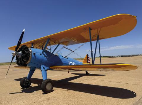 A Stearman, built in 1941 and restored in 2018, fuels up at the Childress Municipal Airport Tuesday, June 25 during a flight spanning from California to Michigan. Photo by Tiffany Tully