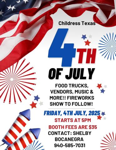 With the Fourth of July Party in the Park just around the corner, vendors are welcomed to reserve booth space, event organizer Shelby Bocanegra said. “Get ready for the Fourth of July park in the Park,” she said. “We will have games, vendors, food trucks and more. This is always a great time to fundraise.” Booth space, which is $35 each, can be reserved by contacting Bocanegra at 940-5857031. An added plus—all proceeds are donated to a local charity, she said. Shelby Bocanegra