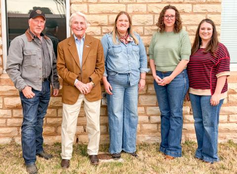 Mesquite Groundwater Conservation District Engineer Bence Close, of Lela; Attorney Keith Good, of Perryton; General Manager Whitney Wiebe, of Wellington; Hydrogeologist Amy Bush, of Abilene; and Administrative Assistant and Field Tech Samantha Bohannon, of Wellington, gather prior to the State of the Water Address at 5:30 p.m. Thursday, March 5 at the Bura Handley Community Center in Wellington. The Red River Sun/Bev Odom