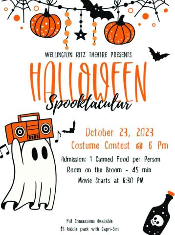 The Wellington Ritz Theatre’s annual Halloween Spooktacular canned food drive is set for Monday, Oct. 23. The costume contest begins at 6 p.m., followed by a 45-minute feature, “Room on the Broom,” at 6:30 p.m. Admission is one canned food item per person to benefit a local food pantry. Courtesy Image