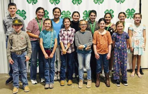 Collingsworth County 4-Hers competed in multiple contests at the recent District 1 Roundup. Front row, from left: Noah Peters, Raylie Sims, Peyton Roberson, Briley Holton, Penny Downing, Kaizley Byers. Back row, from left: Jack Downing, Brylnn Kemp, Hazel Estrada, Ava Peters, Quinn Roberson, Sara Morris, Berkeley Ward, Blair Ward. Photos Courtesy of Collingsworth County 4-H