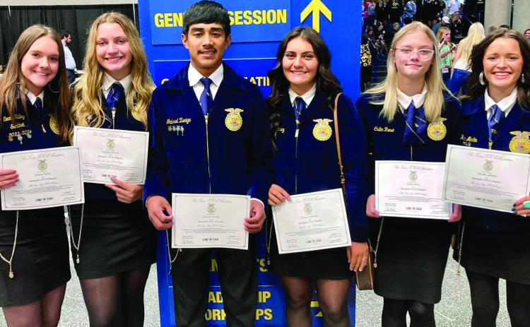 Memphis High School FFA students receive their Lonestar Degrees, the highest degree the state association can bestow upon a member, at the 95th Texas FFA State Conference Tuesday, July 10- Friday, July 14 in Dallas. From left: Photo Courtesy of Memphis ISD
