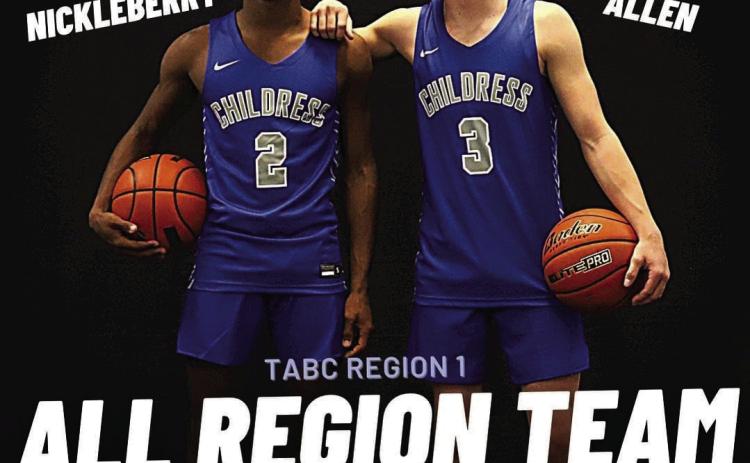 Childress Bobcat senior Lamont Nickleberry and junior Aiden Allen are named to the Texas Association of Basketball Coaches (TABC) Region 1 All-Region Team, announced Wednesday, March 15. Photos Courtesy of Childress High School Yearbook Staff