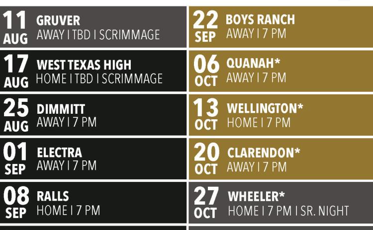 The 2023 Memphis Cyclone football schedule was recently released. The official season will begin Friday, Aug. 25 against the Dimmitt Bobcats, with district play commencing against the Quanah Indians Friday, Oct. 6.