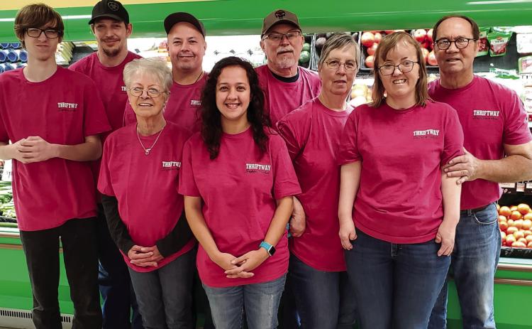 Thriftway employees recently “pink out” in support of Memphis resident Deborah Lemons, who is currently battling breast cancer. Photo Courtesy of Memphis Chamber of Commerce