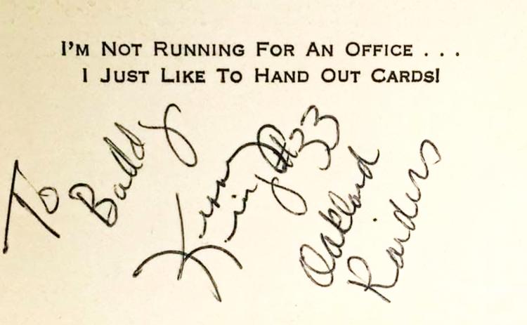 A card, addressed to John R. “Buddy” Ballew, signed by the Oakland Raiders’ Kenny King.