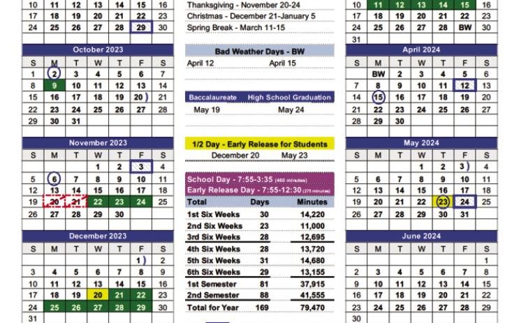The Childress Independent School District (ISD) School Board agreed to keep a five-day instructional calendar in a four-to-three vote Monday, March 20. The board also approved the 2023-2024 calendar year. Graphic Courtesy of Childress ISD